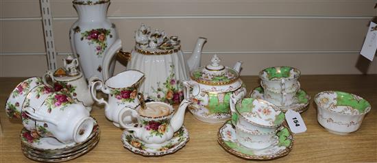 A Coalport batwing part tea set and rose part tea set
